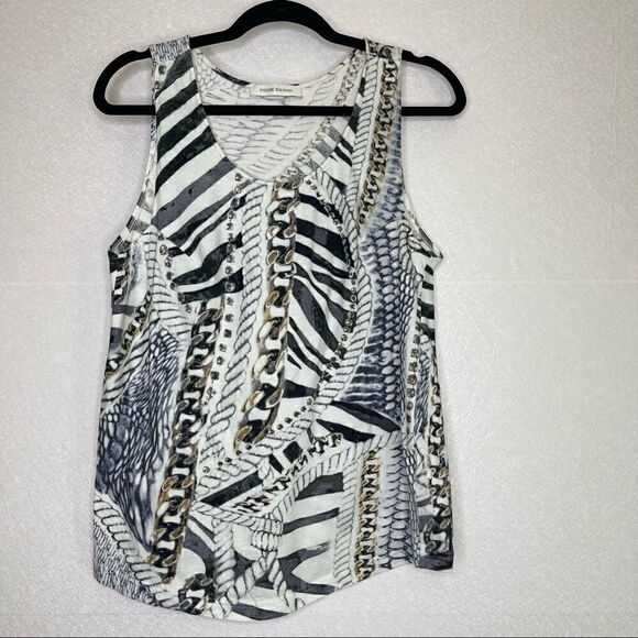 𝅺PIERRE Balmain Scoopneck Chain Animal Print Asymmetric Top 36